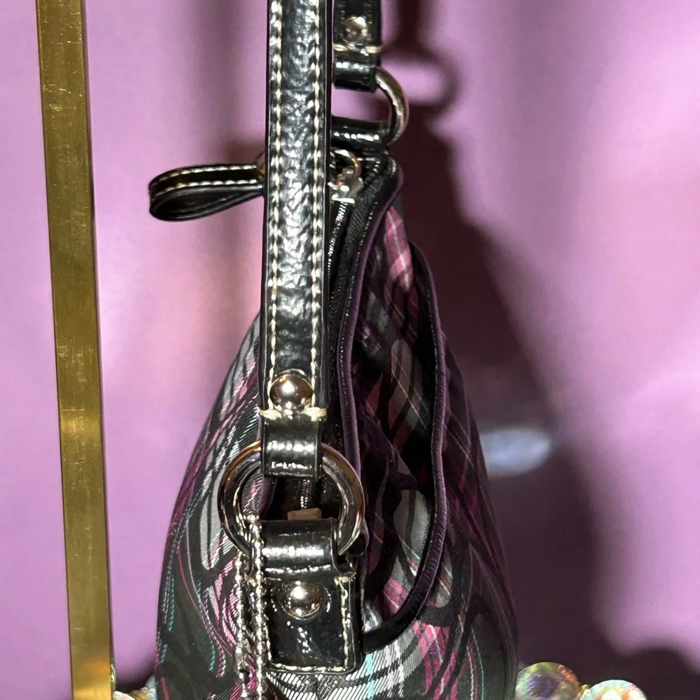 Coach Tartan Black and Pink Plaid Crossbody Approx. 8.5” x 6” - Picture 7 of 9